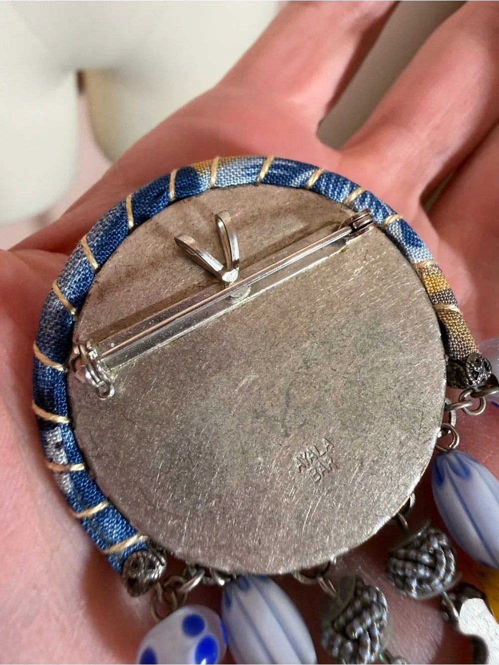 Ayala Bar artisan mixed media blue oversized brooch pendent